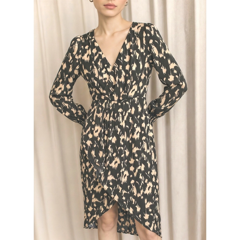 Heartloom Fux Wrap Midi Dress V Neck Size Zipper Open Back with Ruching Size Med